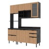 Cozinha Compacta Begônia 6 Portas 4 Gavetas com Vidro Mármore Lunar/Freijó Tecno Mobili