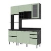 Cozinha Compacta Begônia 6 Portas 4 Gavetas com Vidro Mármore Lunar/Verde Mar - Tecno Mobili