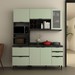 Cozinha Compacta Begônia 6 Portas 4 Gavetas com Vidro Mármore Lunar/Verde Mar - Tecno Mobili