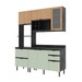 Cozinha Compacta Begônia 6 Portas 4 Gavetas com Vidro Mármore Lunar/Verde Mar/Freijó - Tecno Mobili