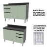 Cozinha Compacta Begônia 6 Portas 4 Gavetas com Vidro Mármore Lunar/Verde Mar/Freijó - Tecno Mobili