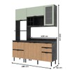 Cozinha Compacta Begônia 6 Portas 4 Gavetas com Vidro Mármore Lunar/Freijó/Verde Mar - Tecno Mobili