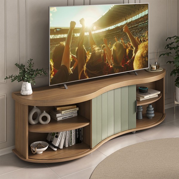 Rack para TV Até 75 Polegadas Magnum 1 Porta Ripada Flex Carvalho/Off White - Artely Móveis