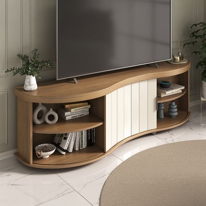 Rack para TV Até 75 Polegadas Magnum 1 Porta Ripada Flex Carvalho/Off White - Artely Móveis