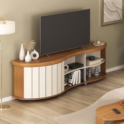 Rack para TV Até 75 Polegadas Magnum 1 Porta Ripada Flex Cinamomo/Off White - Artely Móveis