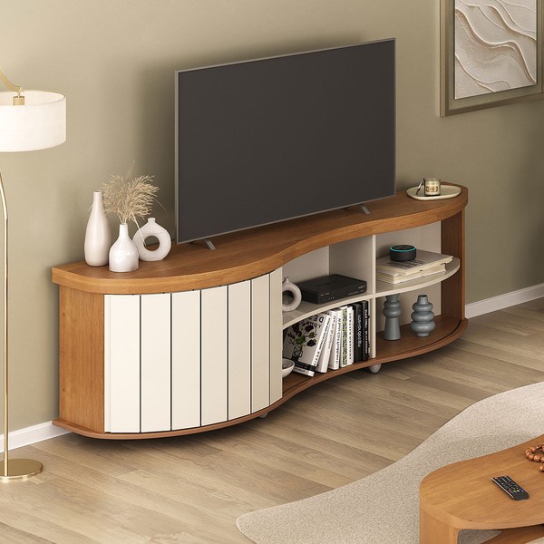 Rack para TV Até 75 Polegadas Magnum 1 Porta Ripada Flex Cinamomo/Off White - Artely Móveis