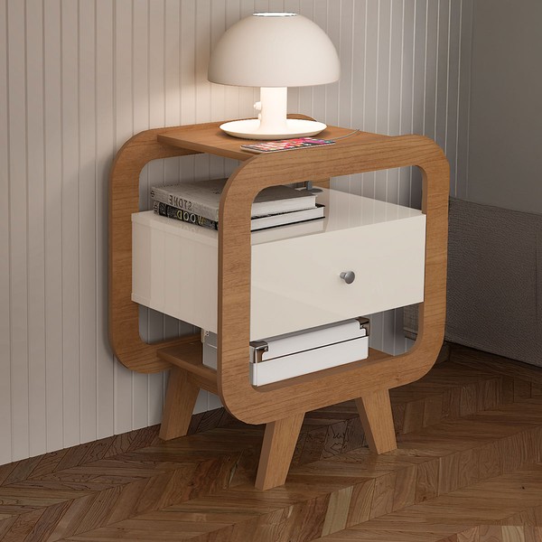 Mesa de Canto Theo 1 Gaveta com Usb Cinamomo/Off White - Artely