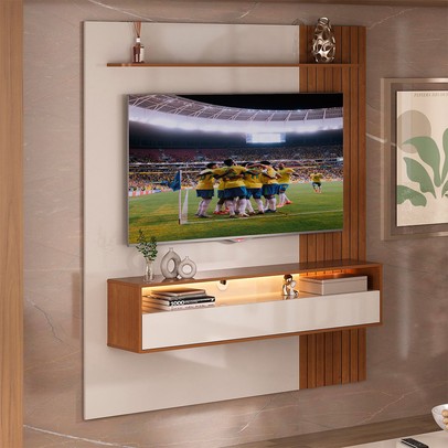 Painel para TV Até 65 Polegadas Matisse Frisado 1 Porta Basculante com Led Cinamomo/Off White - Artely Móveis