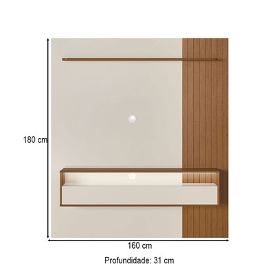Painel para TV Até 65 Polegadas Matisse Frisado 1 Porta Basculante com Led Cinamomo/Off White - Artely Móveis
