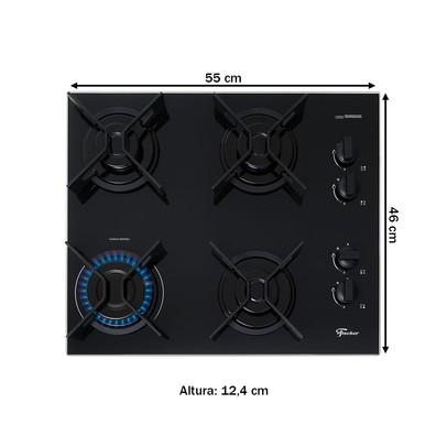 Cooktop 4 Bocas Fit Line Trempe Iron com Vidro Preto 36310 - Fischer