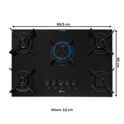 Cooktop 5 Bocas Fit Line Trempe Iron com Vidro Preto 36325 - Fischer