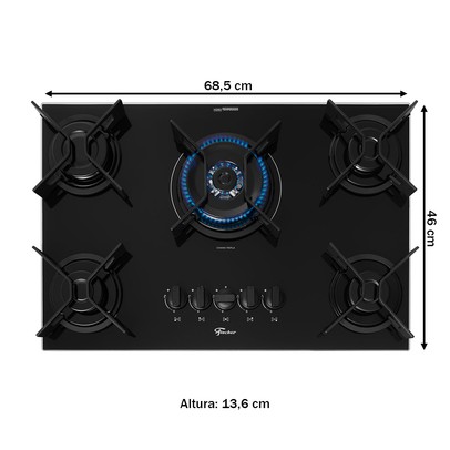 Cooktop 5 Bocas Tc Fit Line Trempe Iron com Vidro Preto - Fischer