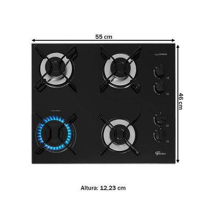Cooktop 4 Bocas Fit Line com Trempe Aramado e Vidro Preto 36350 - Fischer