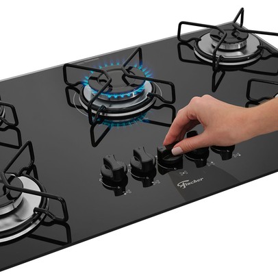 Cooktop 5 Bocas Fit Line com Trempe Aramado e Vidro Preto - Fischer