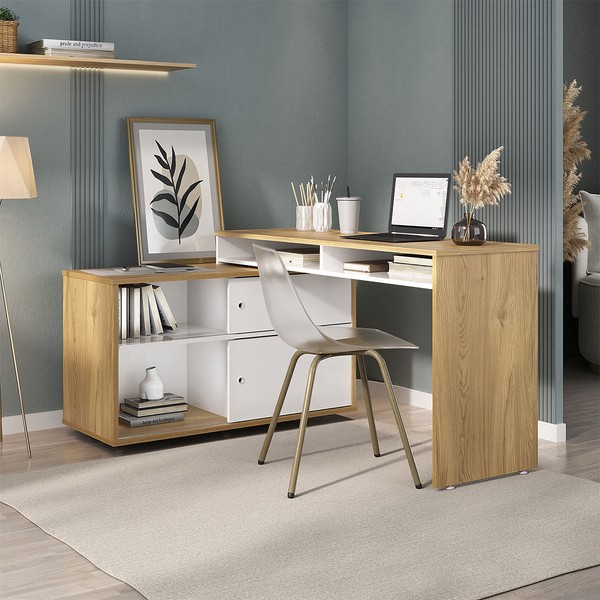 Mesa Escrivaninha Home Office 2 Portas Flex Olmo/Branco - Artany