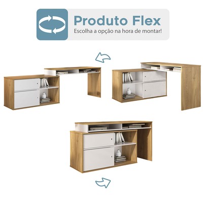 Mesa Escrivaninha Home Office 2 Portas Flex Olmo/Branco - Artany
