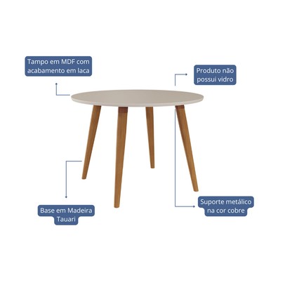 Mesa de Madeira Dani Madeira/Off White - Cimol