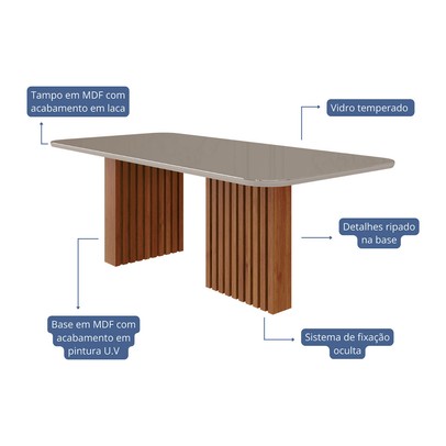 Mesa de Madeira Ester 210 com Vidro Cinamomo/Off White - Cimol