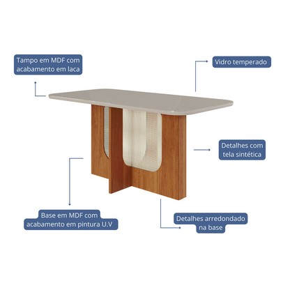 Mesa de Madeira Louise 160 com Vidro Cinamomo/Off White - Cimol