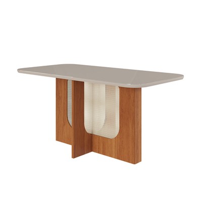 Mesa de Madeira Louise 160 com Vidro Cinamomo/Off White - Cimol