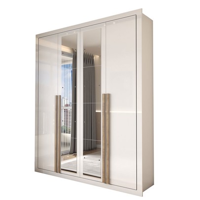 Guarda-Roupa Solteiro Severo 4 Portas com Espelho Branco - Panorama Móveis