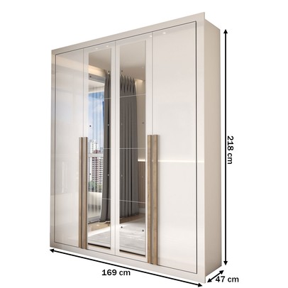 Guarda-Roupa Solteiro Severo 4 Portas com Espelho Branco - Panorama Móveis