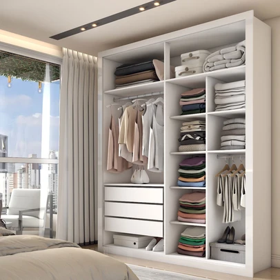 Guarda-Roupa Solteiro Severo 4 Portas com Espelho Branco - Panorama Móveis