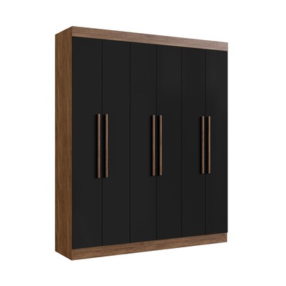 Guarda-Roupa Casal New York 6 Portas 2 Gavetas 100% Mdf Castanho/Preto - Doripel