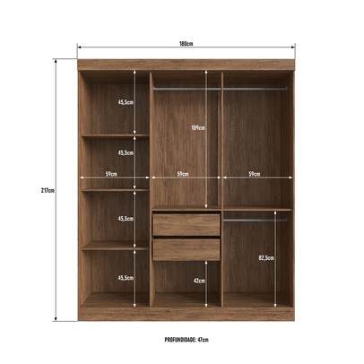 Guarda-Roupa Casal New York 6 Portas 2 Gavetas 100% Mdf Castanho/Preto - Doripel