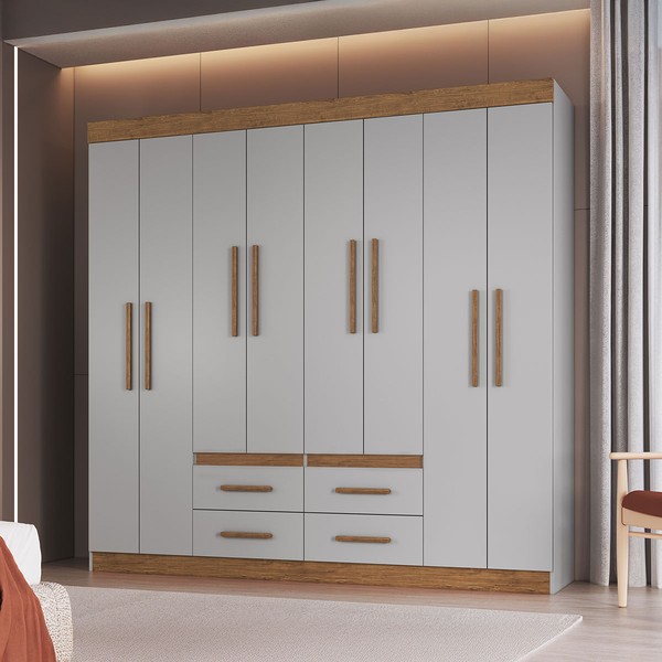 Guarda-Roupa de Casal Las Vegas 8 Portas 4 Gavetas Lunar/Nogueira - Doripel