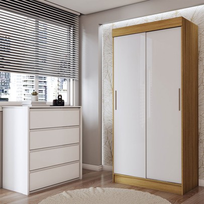 Guarda-Roupa Solteiro Sirius  2 Portas 2 Gavetas e Cômoda 4 Gavetas Marrocos/Off White/Branco - Panorama Móveis