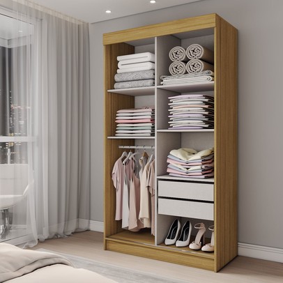 Guarda-Roupa Solteiro Sirius  2 Portas 2 Gavetas Flex Marrocos/Off White - Panorama Móveis