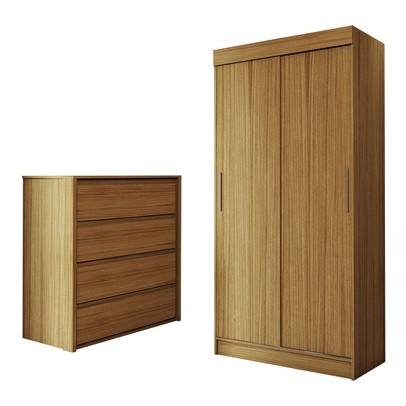 Guarda-Roupa Solteiro Sirius 2 Portas 2 Gavetas e Cômoda 4 Gavetas Marrocos - Panorama Móveis