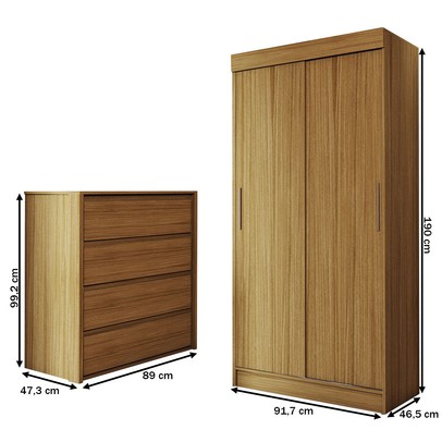 Guarda-Roupa Solteiro Sirius 2 Portas 2 Gavetas e Cômoda 4 Gavetas Marrocos - Panorama Móveis