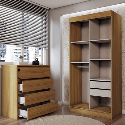 Guarda-Roupa Solteiro Sirius 2 Portas 2 Gavetas e Cômoda 4 Gavetas Marrocos - Panorama Móveis