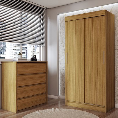 Guarda-Roupa Solteiro Sirius 2 Portas 2 Gavetas e Cômoda 4 Gavetas Marrocos - Panorama Móveis