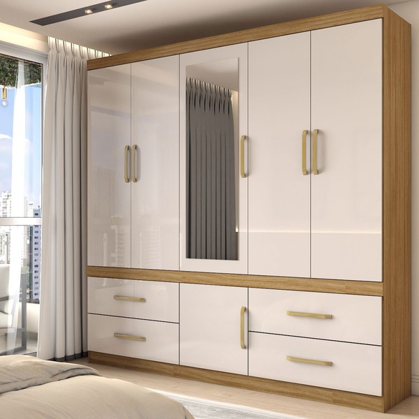 Guarda-Roupa Belo Horizonte 6 Portas Amêndola/Off-White - Panorama Móveis