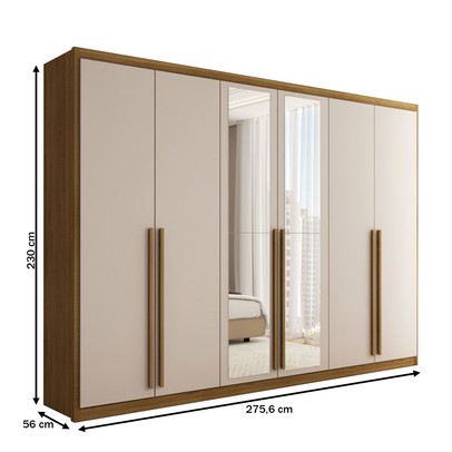 Guarda-Roupa Casal Córdoba  6 Portas 6 Gavetas 100% Mdf com Espelho Nature/Fendi - Panorama Móveis