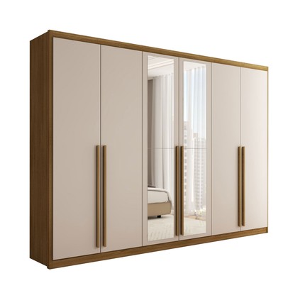 Guarda-Roupa Casal Córdoba  6 Portas 6 Gavetas 100% Mdf com Espelho Nature/Fendi - Panorama Móveis