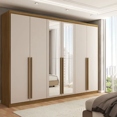Guarda-Roupa Casal Córdoba  6 Portas 6 Gavetas 100% Mdf com Espelho Nature/Fendi - Panorama Móveis