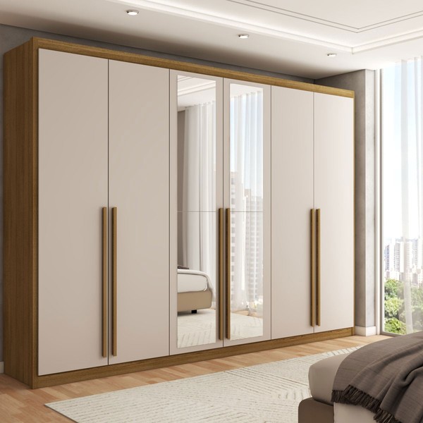 Guarda-Roupa Casal Córdoba  6 Portas 6 Gavetas 100% Mdf com Espelho Nature/Fendi - Panorama Móveis