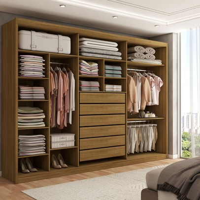 Guarda-Roupa Casal Córdoba  6 Portas 6 Gavetas 100% Mdf com Espelho Nature/Fendi - Panorama Móveis