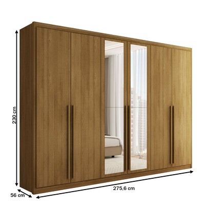 Guarda-Roupa Casal Córdoba  6 Portas 6 Gavetas 100% Mdf com Espelho Nature - Panorama Móveis