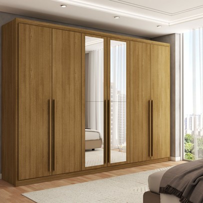 Guarda-Roupa Casal Córdoba  6 Portas 6 Gavetas 100% Mdf com Espelho Nature - Panorama Móveis