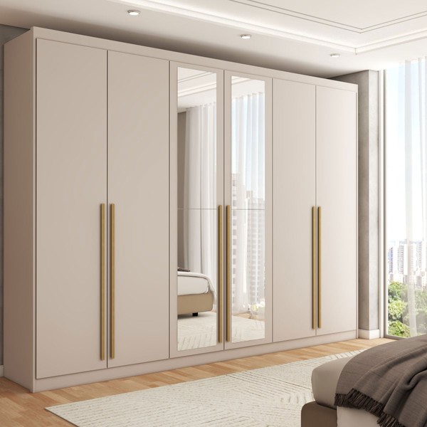 Guarda-Roupa Casal Córdoba  6 Portas 6 Gavetas 100% Mdf com Espelho Fendi - Panorama Móveis