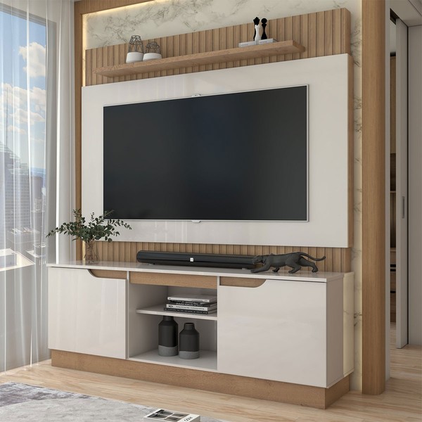 Estante para TV Até 70 Polegadas Albuquerque 2 Portas Ripado Flex Natura Off White/Canelato - Panorama Móveis