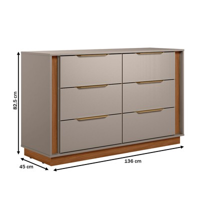Cômoda Giardino 6 Gavetas Nogueira/Nude Prime Tx -  Demóbile