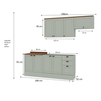 Cozinha Completa Iluminata 8 Portas 3 Gavetas 100% Mdf Mint/ébano - Genialflex