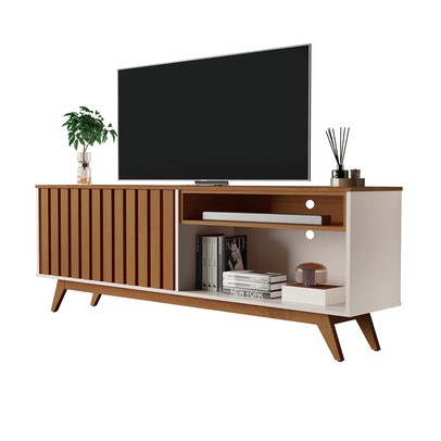 Rack para TV Até 65 Polegadas Buriti 2 Portas Ripado Off White/Freijó - Giga Móveis