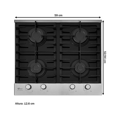 Cooktop 4 Bocas Platinium G Il A Gás com Vidro Preto - Fischer